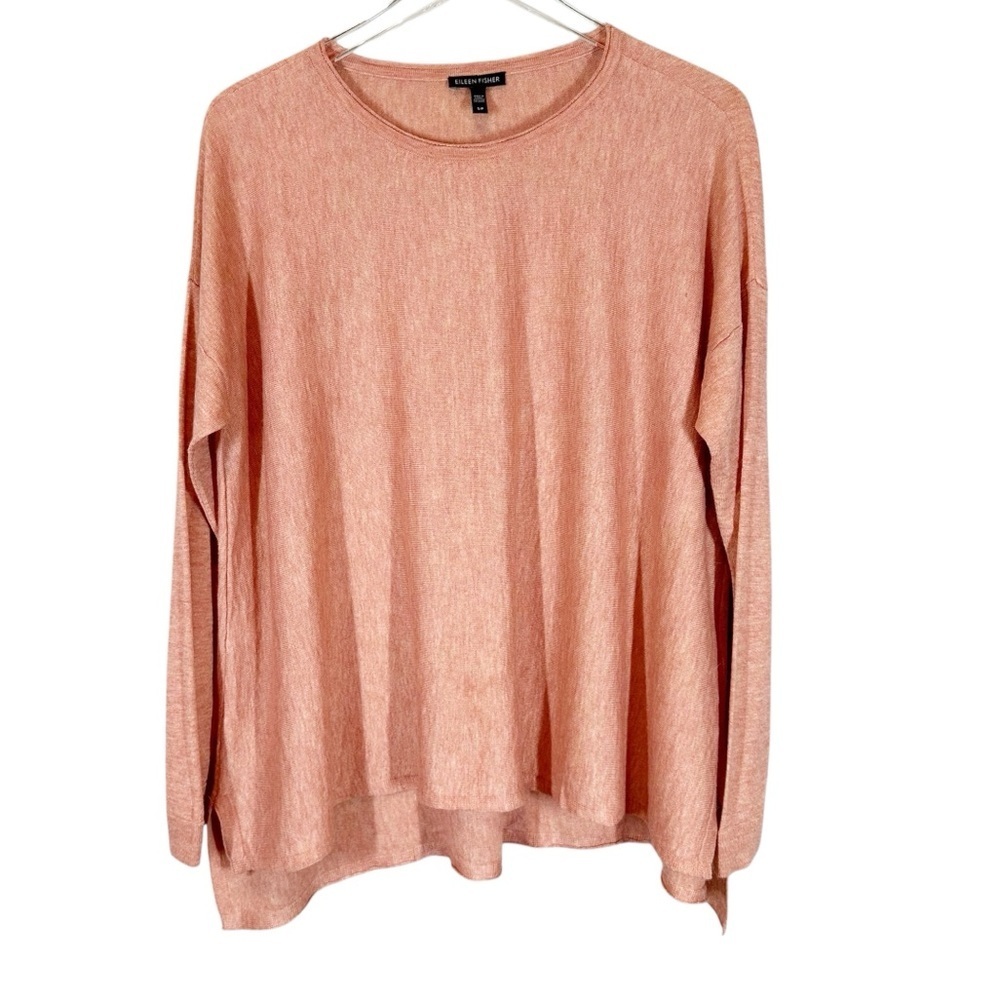 EILEEN FISHER Women's Small Peach Tan Long Sleeve Boxy Fit Lightweight Sweater